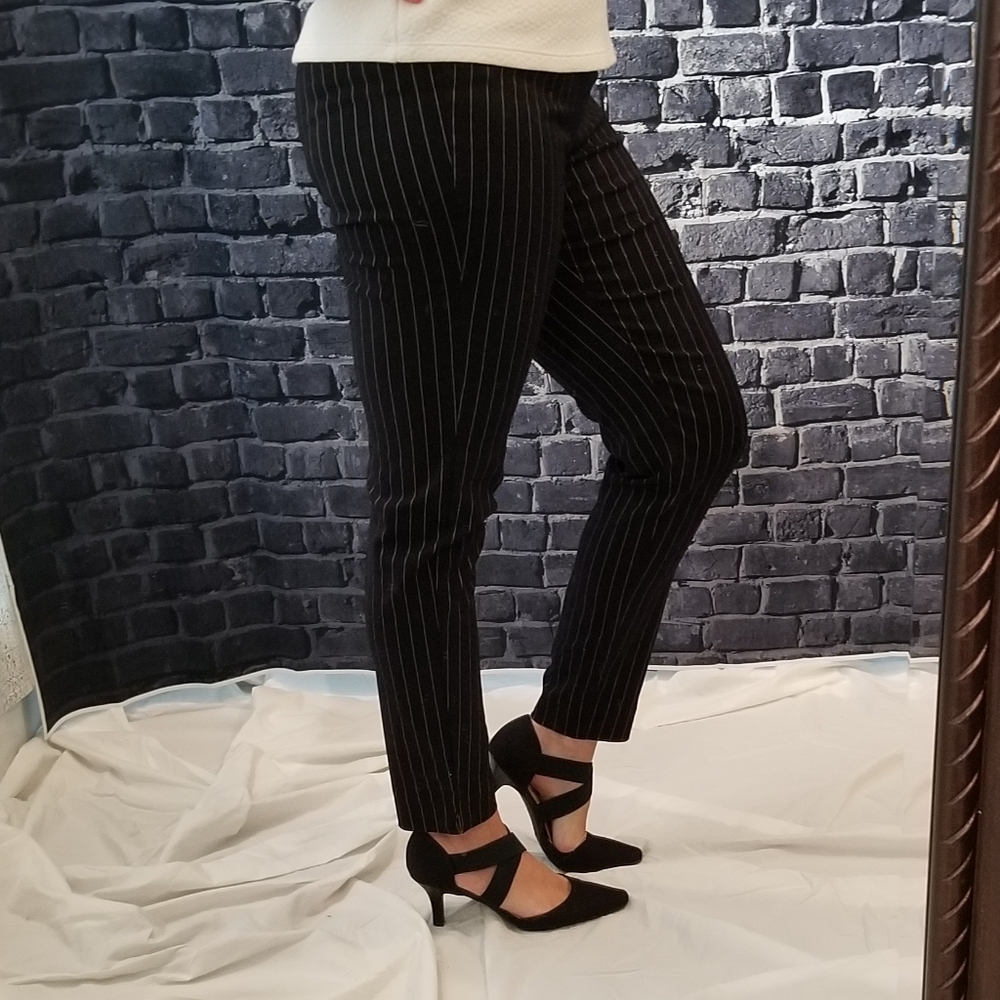 Pinstriped High Waisted Slim Leg Pants